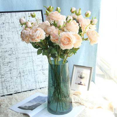 China European Style Party Grain Wedding Table Core 3 Pack Main Artificial Peony Rose Flower Home Decoration for sale