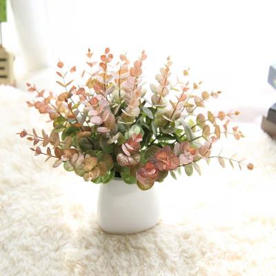 China Small artificial plant and durable wholesale natural color flower leaves handy soft glue eucalyptus for sale