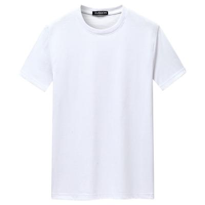 China Anti-wrinkle short sleeve men's white t-shirt with round neck, half sleeve, oversized men's white t-shirt with bottom for sale