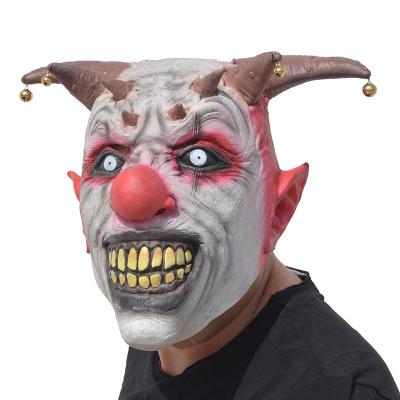 China Cosplay Demon Eco-Friendly Clown Zombie Party Mask With Delicate Bells Halloween Latex Triangle Ghost Mask Full Head Performance Props for sale