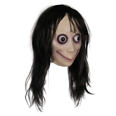 China Eco-Friendly Horror Devil Mask With Crawling Props Halloween Party Decoration Cosplay Long Hair Challenge Games Scary Black Evil Wig Costume for sale