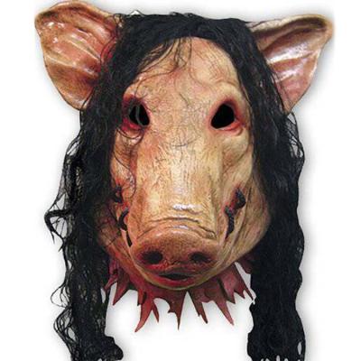 China Eco-Friendly Halloween Party Mask Chainsaw Horror Pig Bajie Mask With Scary Black Hair Pig Head Ghost Mask Costume Festival Performance Props for sale