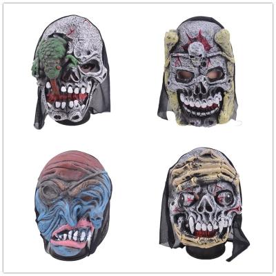 China Eco-Friendly Halloween Party Mask Gauze Horror Zombie Trick Props Latex Head Mask Cosplay Ghost Full Black Head Mask for sale