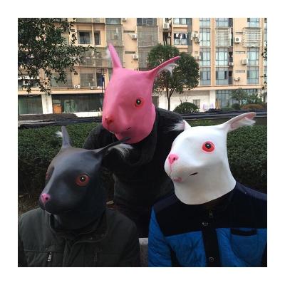 China Eco-Friendly Rabbit Bunny Head Party Mask Full Head Pink White Animal Costume Halloween Carnival Mask Latex Party Mask for sale