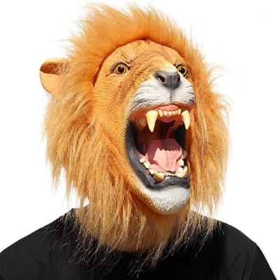 China Eco-Friendly Movie Lion King Headgear Animal Realistic Lion Mask Headgear Funny Animal Performance Props Halloween Horror Party Mask for sale