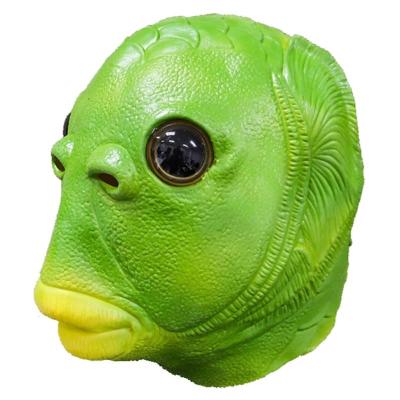 China Eco-Friendly Halloween Party Masks Cosplay Green Fishman Headgear Funny Trick Props Funny Sand Sculpture Fish Latex Mask for sale