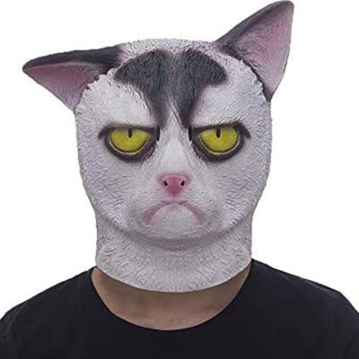 China Unlucky Cat Scary Cat Horror Mask Animal Head Latex Halloween Novelty Mask Costume Party Latex Mask for sale