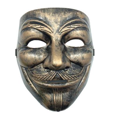 China Classic Antique V for Vendetta Hacker Mask - Silver Gold Anonymous Hacker VZ Halloween Party Mask For Man for sale