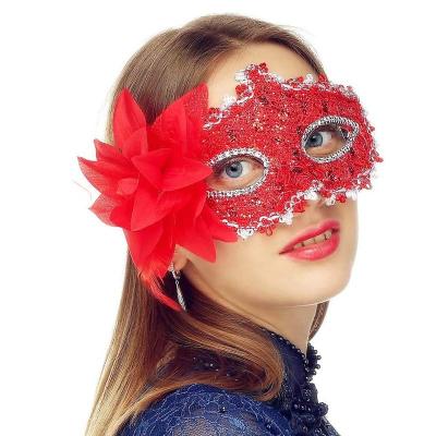 China Diamond Eyeline Luxury Venetian Masquerade Classic Colorful Party Mask Aside Flower Half Face Mardi Gras Mask Carnival Ball Gift for sale