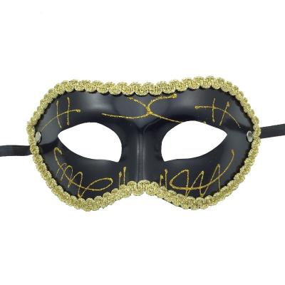 China Classic Gold Lace Fringed Hand Drawing Black Half Face Masquerade Party Mask Venetian Wedding Favors Mardi Gras Carnival Prom Bar for sale