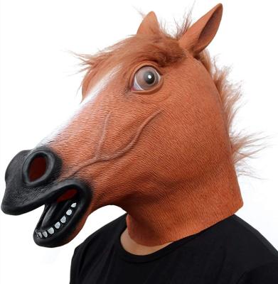 China Latex Brown Horse Mask Dress Up Horse Head Masks Men Dress Up Halloween Party Mask Cosplay Latex Animal Head Gift for sale