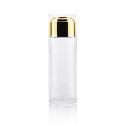 China Hot Sale 120ml Personal Care Clear Glass Oil Cosmetic Gold Cap And Bottle With Foam Spray Pump For Toner for sale