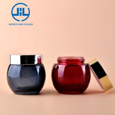 China Luxury Cosmetic Product 50g Face Body Cream Glass Stock Red Empty Jar Luxury Cosmetic Packaging Set for sale