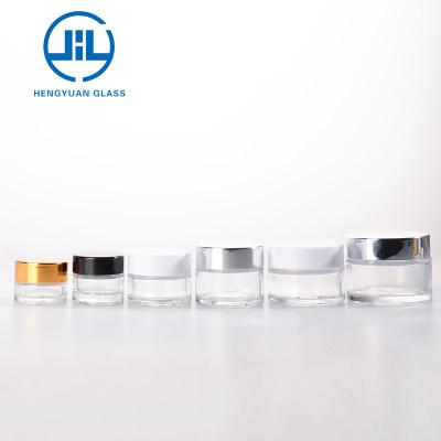 China Wholesale 5g 10g 15g 20g 30g 50g 60g 100ml Personal Care Cream Empty Cosmetic White Clear Glass Jars White Plastic Lids for sale