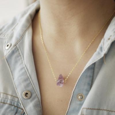 China TRENDY 14K Gold Filled Crystal Quartz Gemstone Necklace Tiny Vintage Chained Crystal Healing Stone Necklace for sale