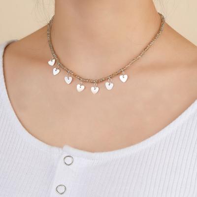 China Romantic Tasty Crystal Choker Necklace Silver Heart Pendant Necklace Frosted Crystal Beads Necklace Minimalist Jewelry Gift For Her for sale