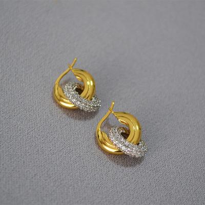 China Creativity Removable Ring Diamond Earrings High-end Lightweight Luxury Casual/Sporty Zircon Double Ring Earrings for sale