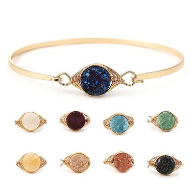 China 2022 Natural BOHEMIA Aromatherapy Gemstone Charm Bracelet Quartz Druzy Stone Wire Wrap Copper Metal Bracelets&Bangles For Women for sale