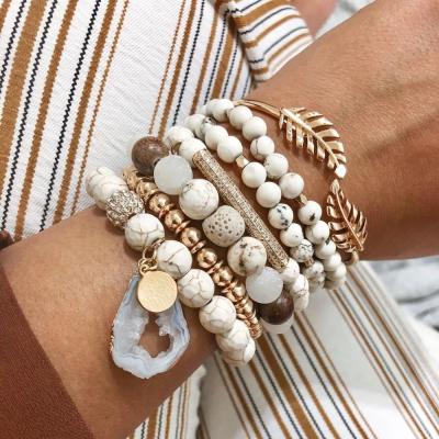 China Romantic Gemstone Druzy Crystal Bracelets Raw Quartz Geode Natural Astriaea Larvikite Boho Stacking Beaded Bracelet Women for sale