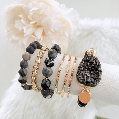 China Natural Natural Agate Logo Charm Stacking Beaded Bohemia Summer Jewelry Set Custom Druzy Bracelets Set For Women for sale