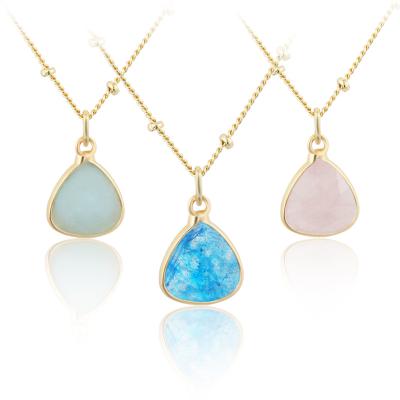 China New Colored Simple Translucent Crystal Female Necklaces Natural Stone Pendant Drop Shaped Central Institute of Statistics Ladies for sale