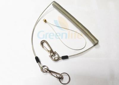 China Steel Reinforced Plastic Coil Lanyard Leash With Zinc Alloy Snap Hooks / Split Ring / Wire Loop for sale