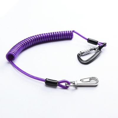 China Plastic Purple Coiled Aviation Aluminum Carabiner Tool Lanyard Security 1.5 Meter for sale