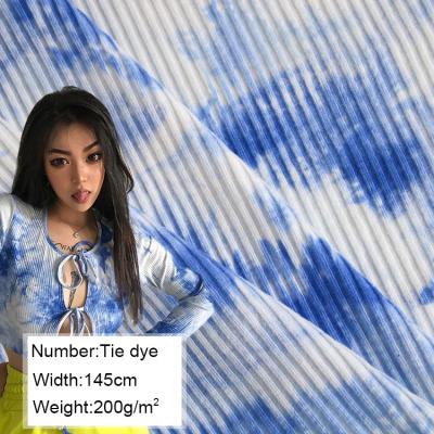 China High Quality Stretch Rib Knit Tie Dye 95%cotton 5%spandex For Scarves Ladies Tops for sale