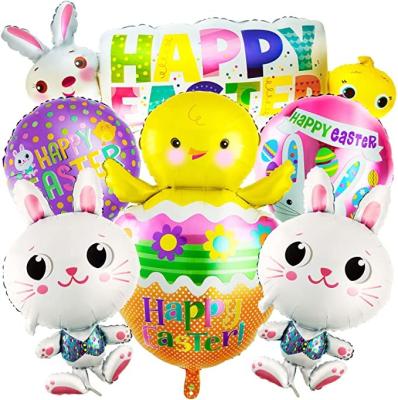 China 10 Pcs Easter Self Seal Balloons, Large Bunny Chicken Egg Shaped Mylar Foil Balloons, Purple Yellow Green White Balloons For Home Baby Sho for sale