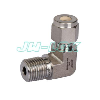 China Stainless Steel Twin Ferrule SS 316 OD 3 / 8 - 1/4 NPT Elbow Connector Male Tube Fitting for sale