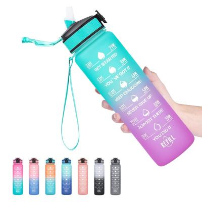 China Wholesale Custom Colorful Bpa Sustainable Student Life School Life Bottle 32oz Straw Plastic Drinking Bottle With Handle for sale