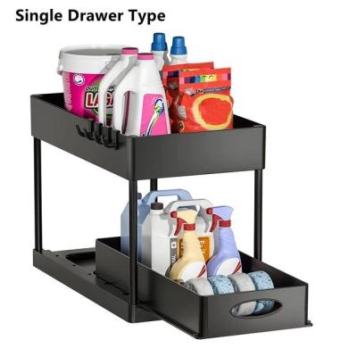 China Stored Under Organizer Bathroom 2 Tier Plastic Racks Telescopic Steel Shelf Sink Kitchen Storage Rack for sale