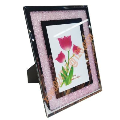 China Luxury Style Mirrored Pink Crystals Home Decoration Items Europe Diamond Picture Photo Frame Glass 4*6