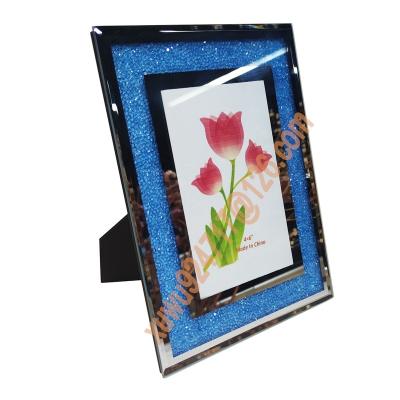 China Home Decoration Articles Luxury Mirrored Glass Crystal Diamond Picture Frame Europe Style Blue 4*6