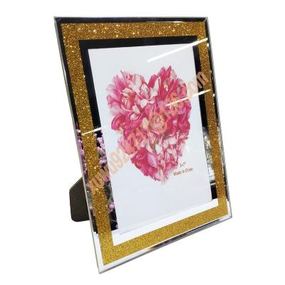 China Home decoration items lower price simple fashionable gold glitter photo frame glass picture sparkle photo frame 5*7