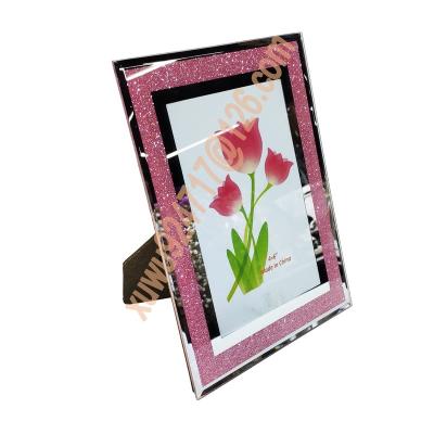 China Home decoration items pull down simple fashionable price glitter sparkle photo frame pink glass picture frame 4*6