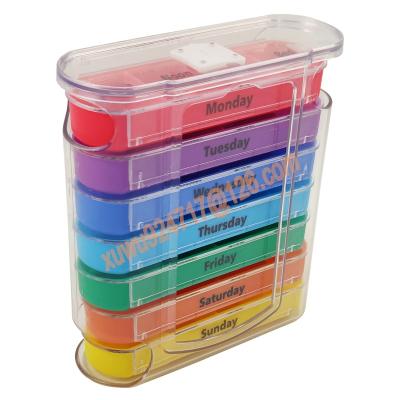 China Hot Selling PP Plastic Transparent Weekly Pill Organizer 7 Day Pill Box 28 Compartments 28 Cases for sale