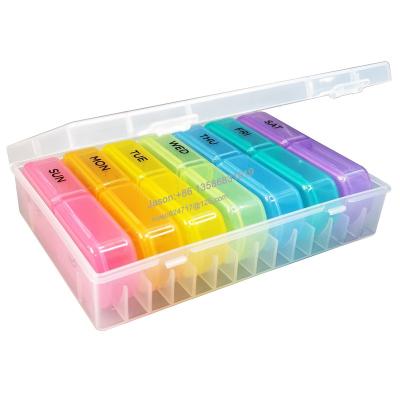 China Hot Sale Good Quality 14 Compartments PP Plastic Weekly Pill Organizer 7 Days Pill Box 14 Cases for sale