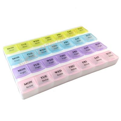 China Cheap Price PP Plastic 7 Days Weekly Pill Box 28 Compartments Pill Organizer 28 Plastic Cases for sale