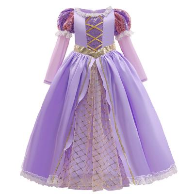 China Purple Dress Cotton Long Hair Long Sleeve Princess Dress Performance Dress Halloween Children's Costumes for sale