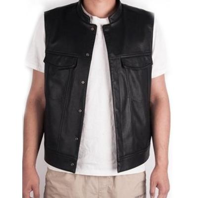 China Fashion Casual Cool Button Genuine Sheepskin Leather Vest Men Windproof Breakage for sale