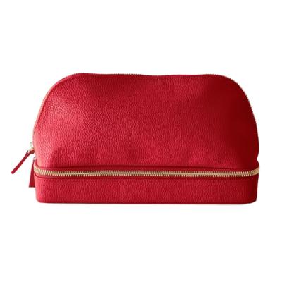 China Fashion PU Zipper EC0072 Leather Toiletry Bag Luxury Hot Red Leather Cosmetic Pouch for sale