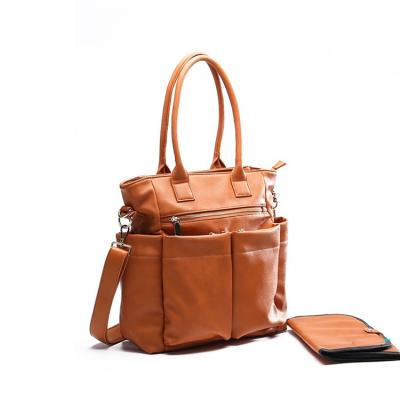 China WRAPPING BAG ED0016 Eadoe Tan PU Leather Diaper Tote Bag With Changing Pad for sale