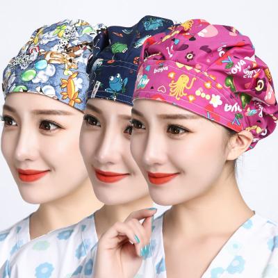 China New Cotton Breathable Breathable Operating Room Hat Medical Surgical Doctor Work Hat Pet Print Sweat-absorbent Care Scrub Hat for sale