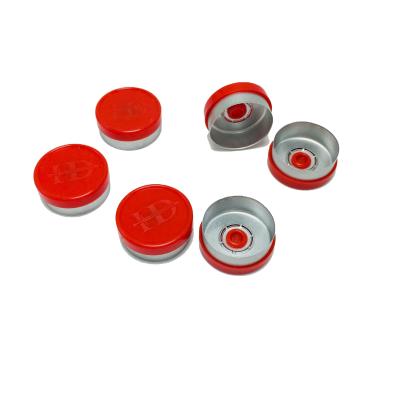 China Non Refillable Red Color 20mm Injection Capsule Embossed Logo Aluminum Plastic Vial Cap for sale