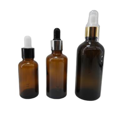 China Wholesale Price Cosmetic Amber Glass Bottle For Skin Care Round Shape 10/15/20/30/50/100ml Serum Cosmetics Bottle for sale