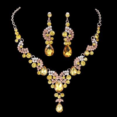 China High Quality Fancy 14k Gold Plated Jewelry Sets Colorful Diamond Earring Heart Shape Brazilian Jewelry Gold Jewelry Set for sale