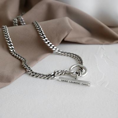 China Jewelry 925 sterling silver Cuban link chain necklace 90s famous brand necklace 925 Sterling Silver kolye stainless steel erkek miner for sale