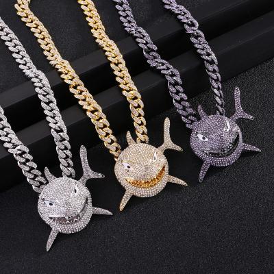 China Wholesale Little Elf Shark Cross Dollar Hiphop Cuban Link Chain Iced Out New Zircon Hip Hop Jewelry Pendant Custom Made for sale