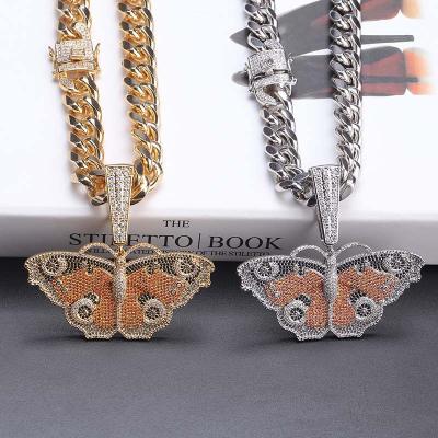 China Hiphop New Butterfly Big Ice Cream Big Sale Cuban Link Chain Necklace Stainless Cuban Link Chain Pendant for sale